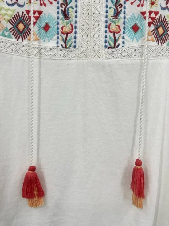 J. Jill Embroidered Sleeveless Knit Tank Top Tassel Tie Floral White Boho Medium - Picture 13 of 14